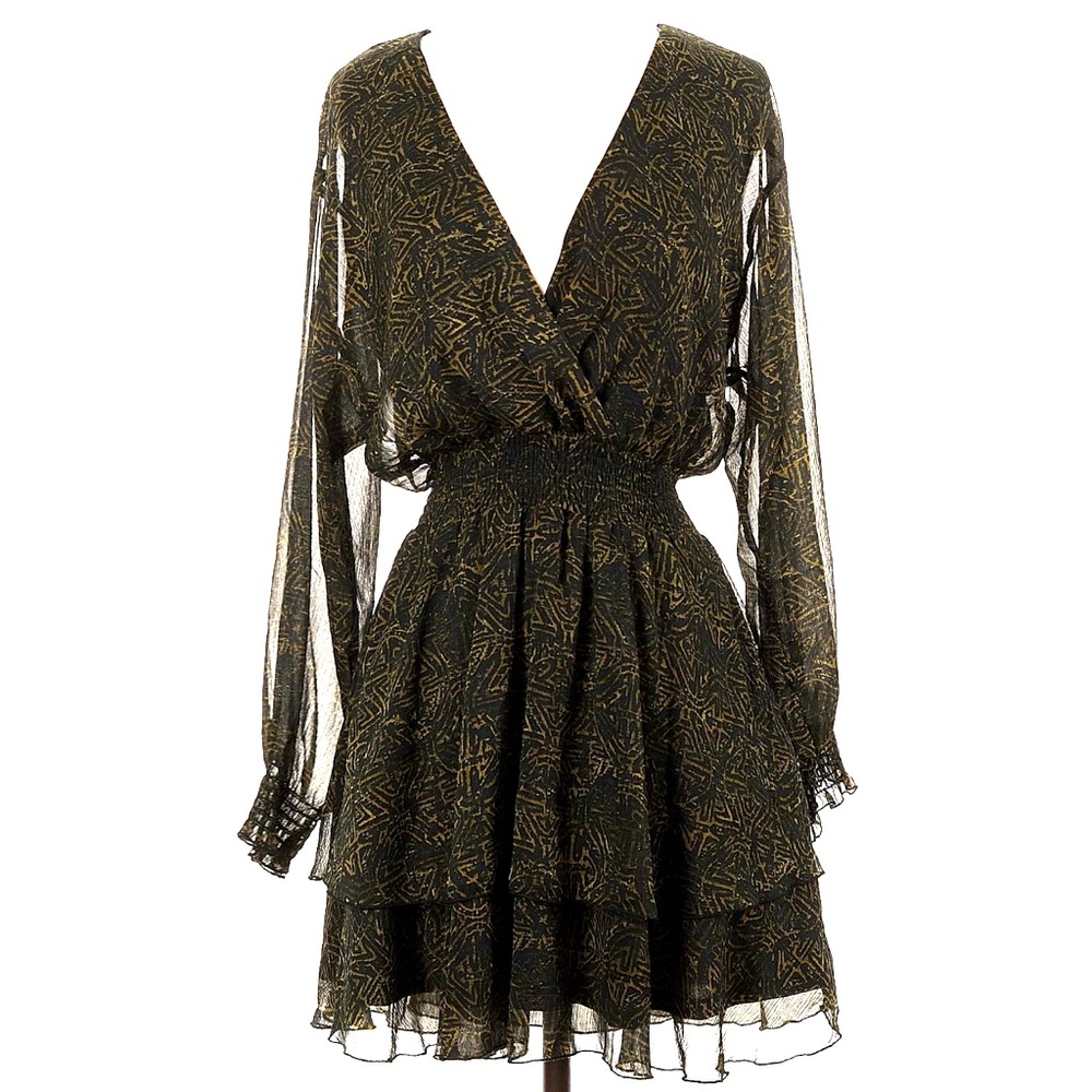 Zara Women's Black Green Polyester Mini Dress Elastic Waist & Wrist Band Size S
